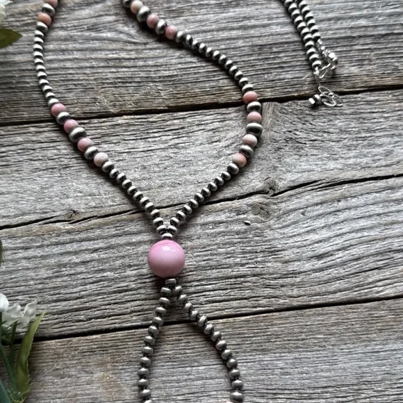 Jacla Sterling Silver Multi Graduated Pink Conch Pearls Bead Necklace 24 inch